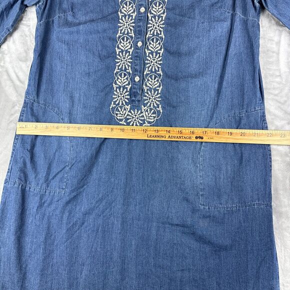 J.Jill‎ Denim Chambray Tunic Dress Women's Large Embroidered with Pockets (0918) - Picture 12 of 13
